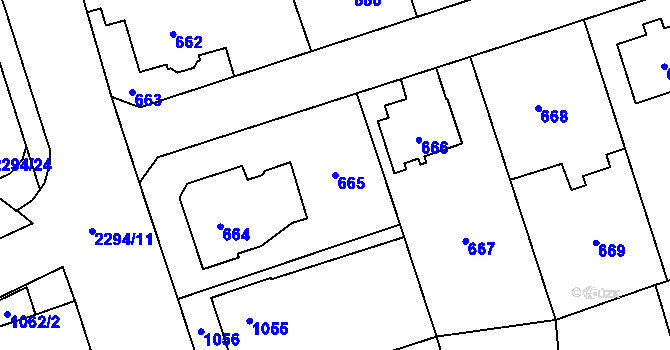 Parcela st. 665 v KÚ Suchdol, Katastrální mapa