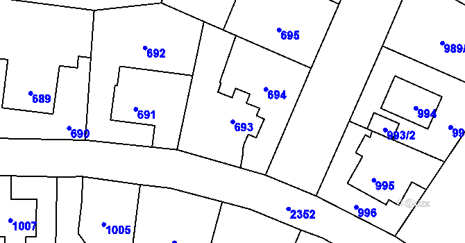 Parcela st. 693 v KÚ Suchdol, Katastrální mapa