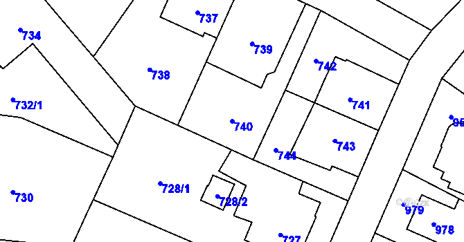 Parcela st. 740 v KÚ Suchdol, Katastrální mapa