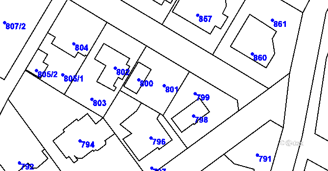 Parcela st. 801 v KÚ Suchdol, Katastrální mapa