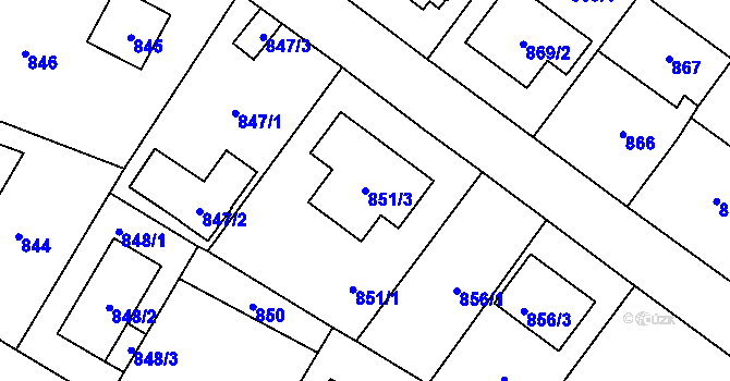 Parcela st. 851/3 v KÚ Suchdol, Katastrální mapa