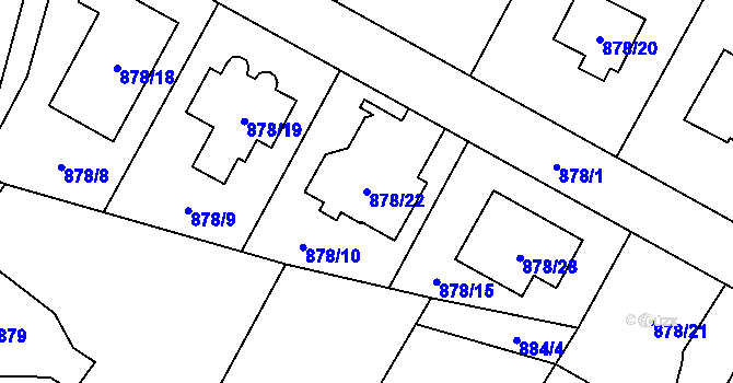 Parcela st. 878/22 v KÚ Suchdol, Katastrální mapa