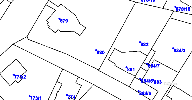 Parcela st. 880 v KÚ Suchdol, Katastrální mapa