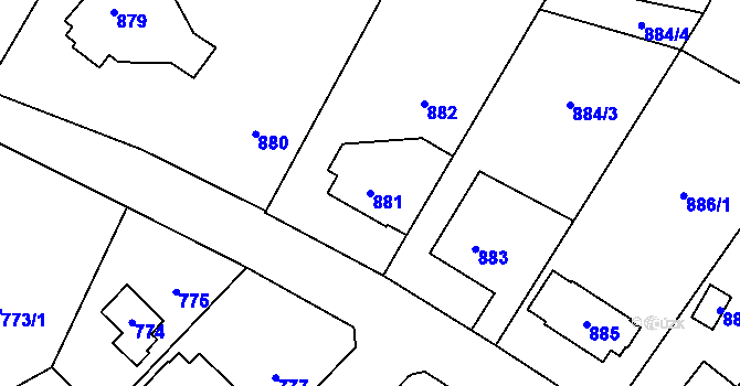 Parcela st. 881 v KÚ Suchdol, Katastrální mapa