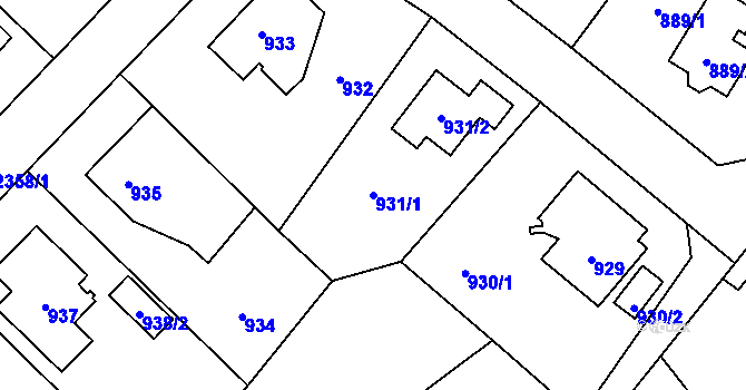 Parcela st. 931/1 v KÚ Suchdol, Katastrální mapa