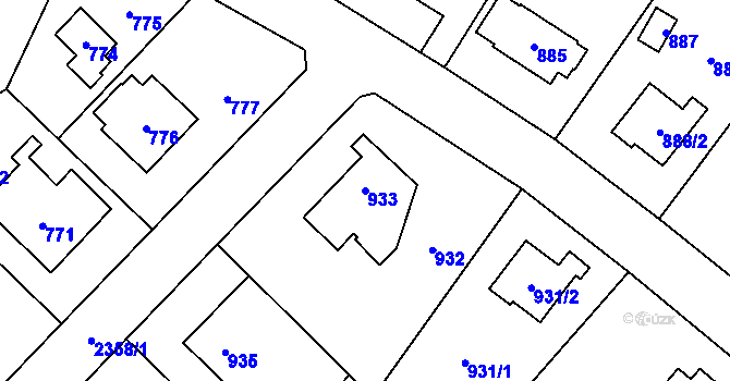 Parcela st. 933 v KÚ Suchdol, Katastrální mapa