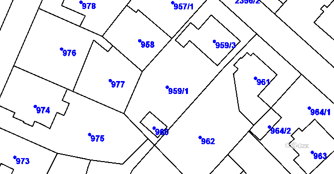 Parcela st. 959/1 v KÚ Suchdol, Katastrální mapa