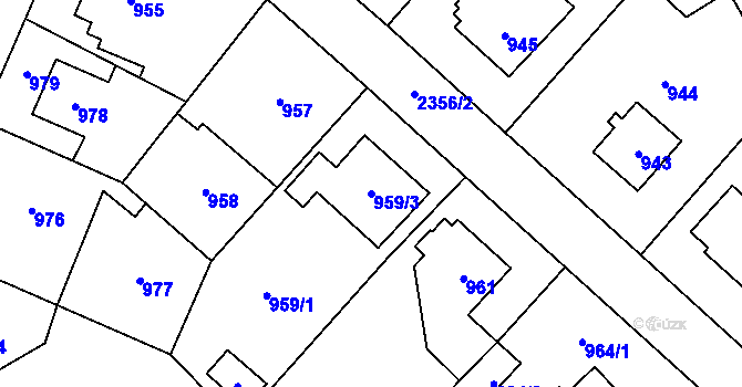 Parcela st. 959/3 v KÚ Suchdol, Katastrální mapa