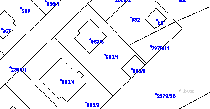 Parcela st. 983/1 v KÚ Suchdol, Katastrální mapa