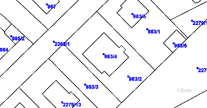 Parcela st. 983/4 v KÚ Suchdol, Katastrální mapa