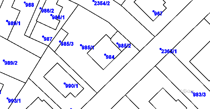 Parcela st. 984 v KÚ Suchdol, Katastrální mapa