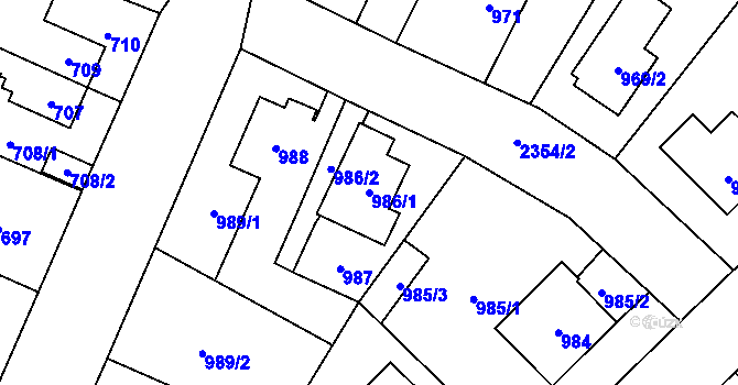 Parcela st. 986/1 v KÚ Suchdol, Katastrální mapa