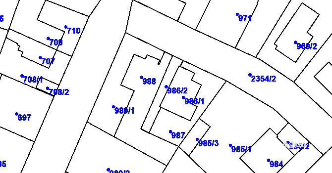Parcela st. 986/2 v KÚ Suchdol, Katastrální mapa