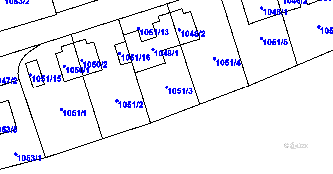 Parcela st. 1051/3 v KÚ Suchdol, Katastrální mapa