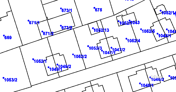 Parcela st. 1052/3 v KÚ Suchdol, Katastrální mapa