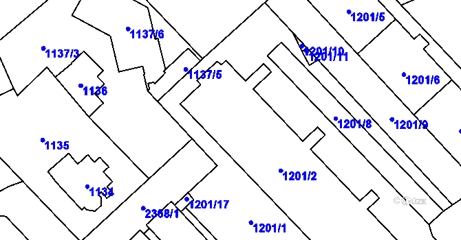 Parcela st. 1201/2 v KÚ Suchdol, Katastrální mapa