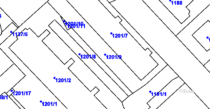 Parcela st. 1201/9 v KÚ Suchdol, Katastrální mapa