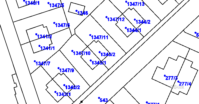 Parcela st. 1343/2 v KÚ Suchdol, Katastrální mapa
