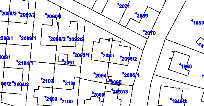 Parcela st. 2093 v KÚ Suchdol, Katastrální mapa