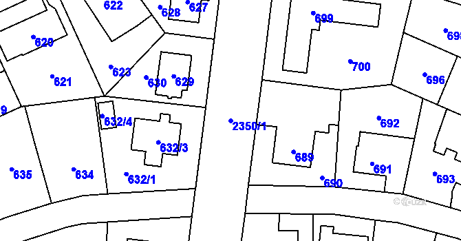 Parcela st. 2350/1 v KÚ Suchdol, Katastrální mapa