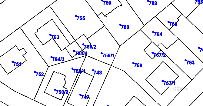 Parcela st. 756/1 v KÚ Suchdol, Katastrální mapa