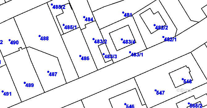 Parcela st. 483/3 v KÚ Suchdol, Katastrální mapa
