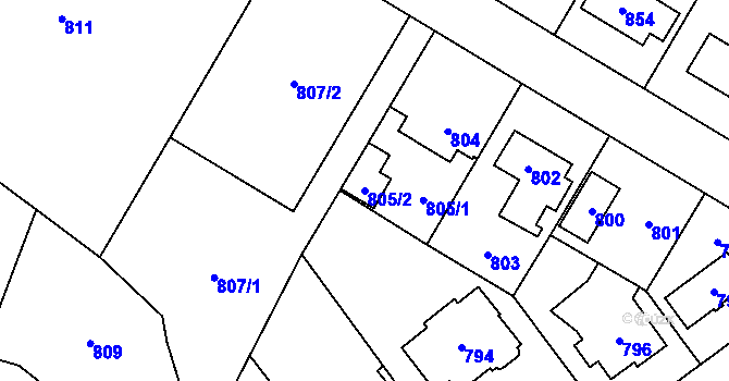 Parcela st. 805/2 v KÚ Suchdol, Katastrální mapa