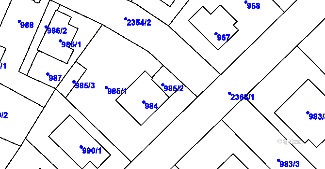 Parcela st. 985/2 v KÚ Suchdol, Katastrální mapa
