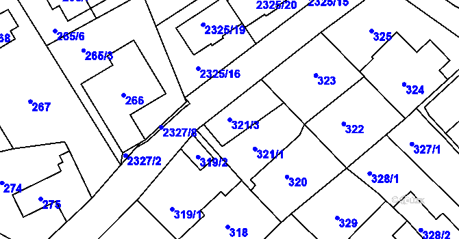 Parcela st. 321/3 v KÚ Suchdol, Katastrální mapa