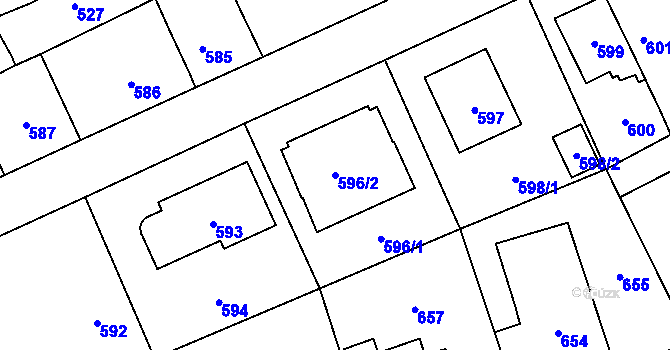 Parcela st. 596/2 v KÚ Suchdol, Katastrální mapa
