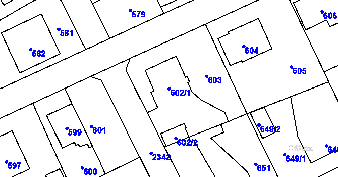 Parcela st. 602/1 v KÚ Suchdol, Katastrální mapa