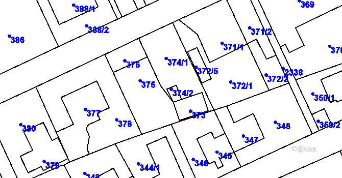 Parcela st. 374/2 v KÚ Suchdol, Katastrální mapa