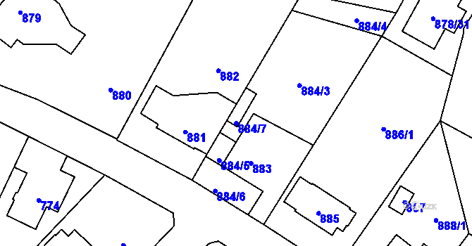 Parcela st. 884/7 v KÚ Suchdol, Katastrální mapa