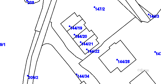 Parcela st. 144/21 v KÚ Sedlec, Katastrální mapa