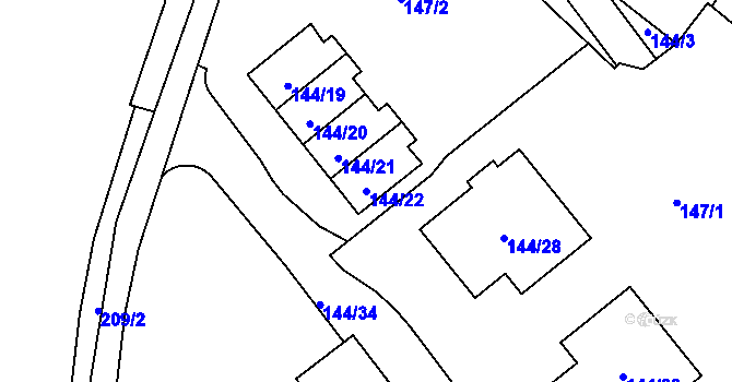 Parcela st. 144/22 v KÚ Sedlec, Katastrální mapa