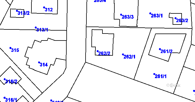 Parcela st. 262/2 v KÚ Sedlec, Katastrální mapa