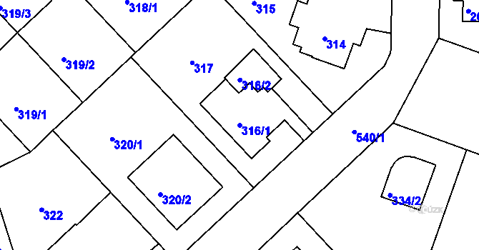 Parcela st. 316/1 v KÚ Sedlec, Katastrální mapa