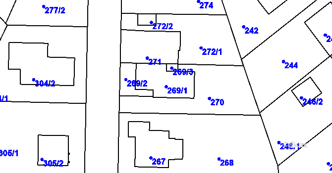 Parcela st. 269/1 v KÚ Sedlec, Katastrální mapa