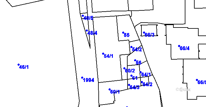 Parcela st. 54/1 v KÚ Bubeneč, Katastrální mapa