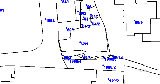 Parcela st. 62/1 v KÚ Bubeneč, Katastrální mapa