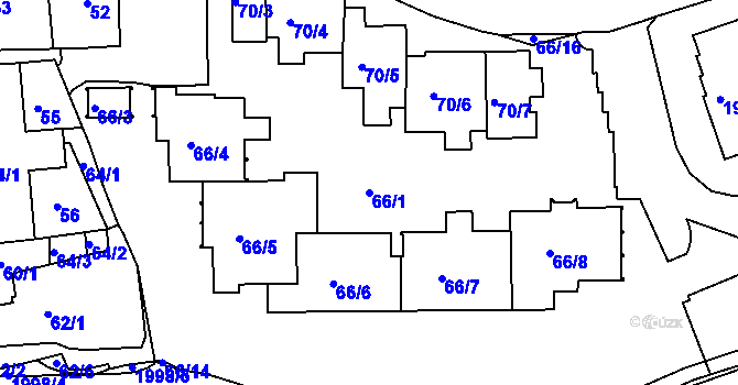 Parcela st. 66/1 v KÚ Bubeneč, Katastrální mapa