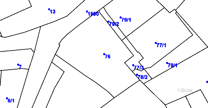 Parcela st. 76 v KÚ Bubeneč, Katastrální mapa