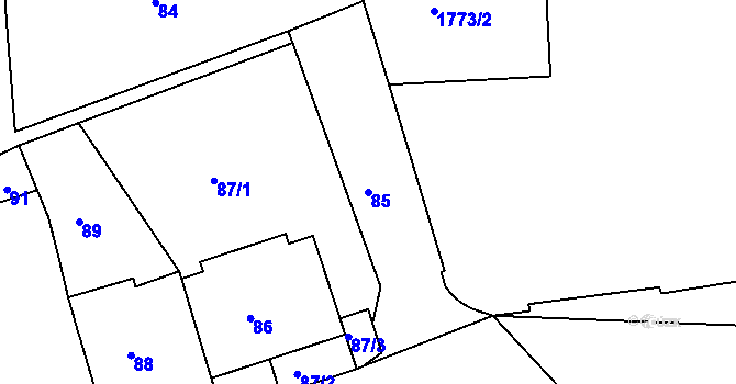 Parcela st. 85 v KÚ Bubeneč, Katastrální mapa