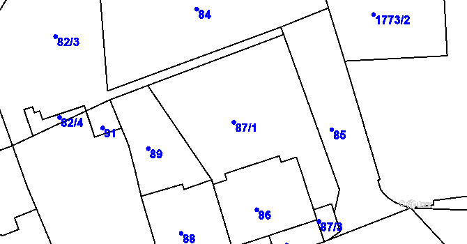 Parcela st. 87/1 v KÚ Bubeneč, Katastrální mapa