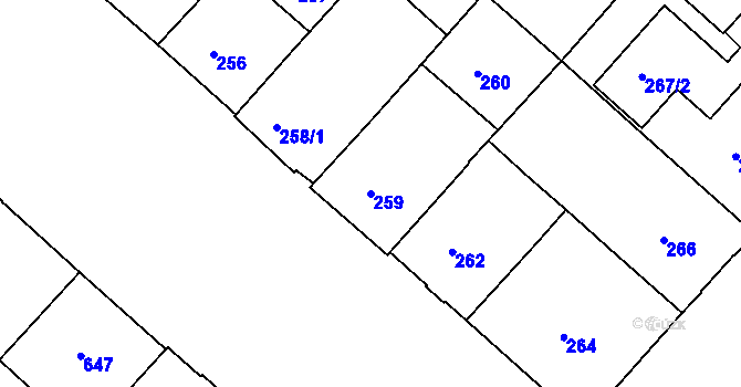 Parcela st. 259 v KÚ Bubeneč, Katastrální mapa