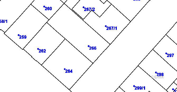 Parcela st. 266 v KÚ Bubeneč, Katastrální mapa