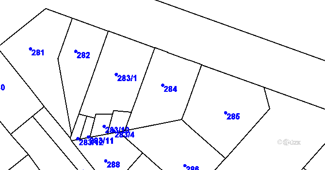 Parcela st. 284 v KÚ Bubeneč, Katastrální mapa