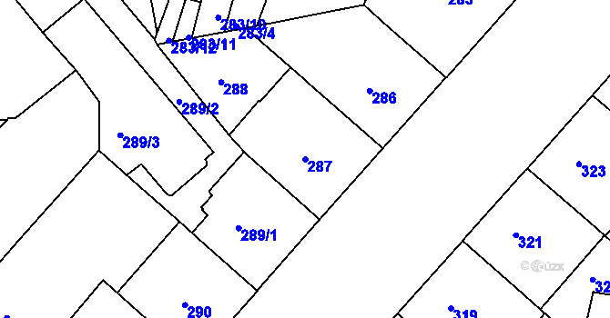 Parcela st. 287 v KÚ Bubeneč, Katastrální mapa