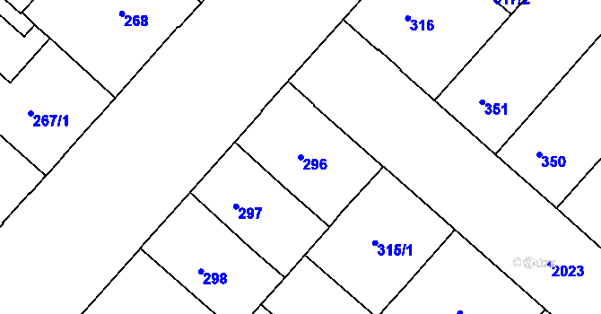Parcela st. 296 v KÚ Bubeneč, Katastrální mapa