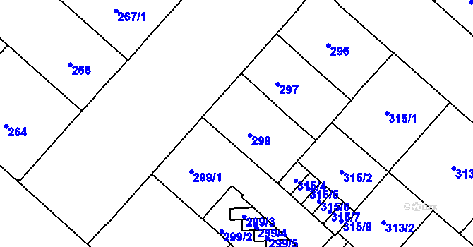 Parcela st. 298 v KÚ Bubeneč, Katastrální mapa